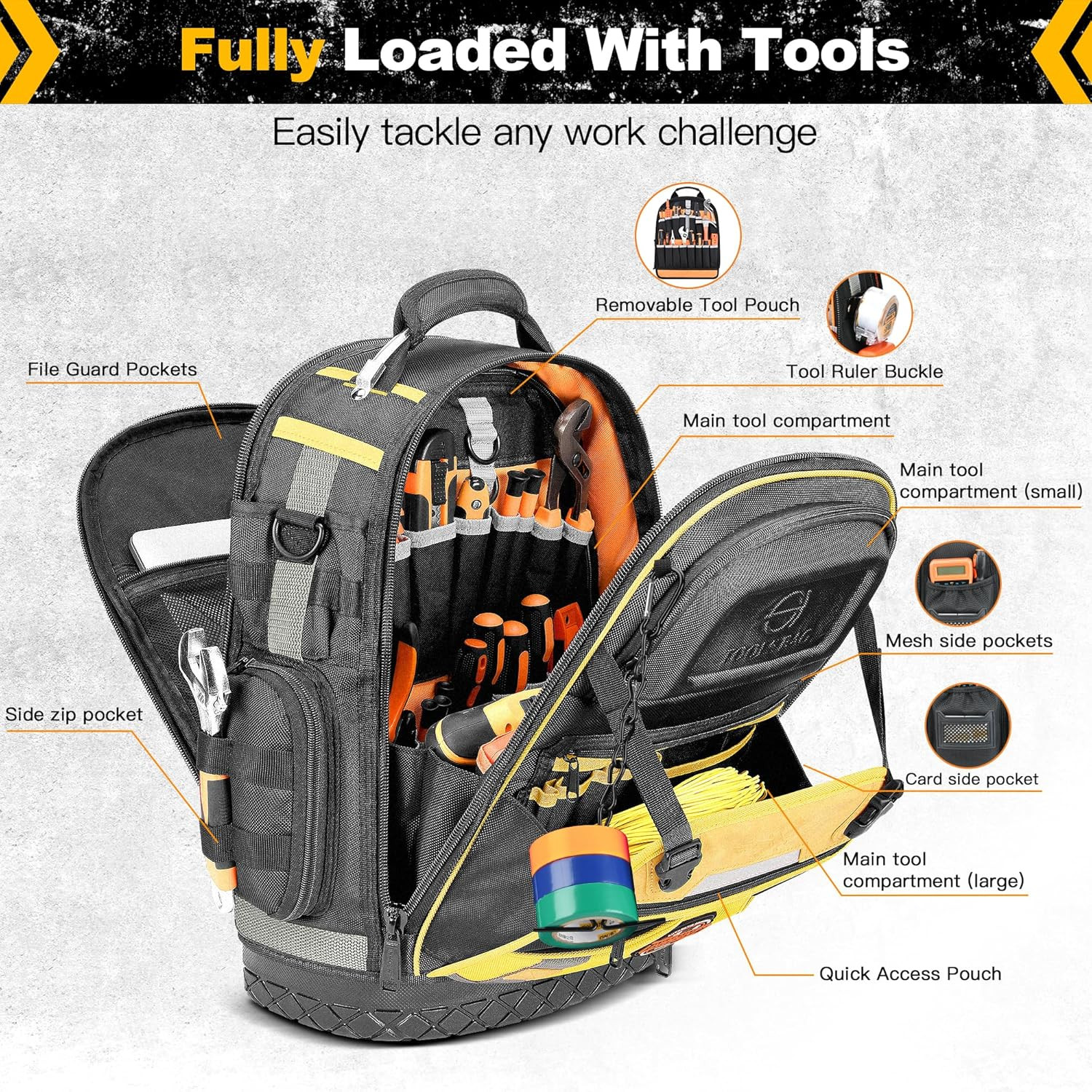 Tool Backpack Bag, Electrician Tool Bag 78-Pockets & Loops Tools Bag HVAC Tool B