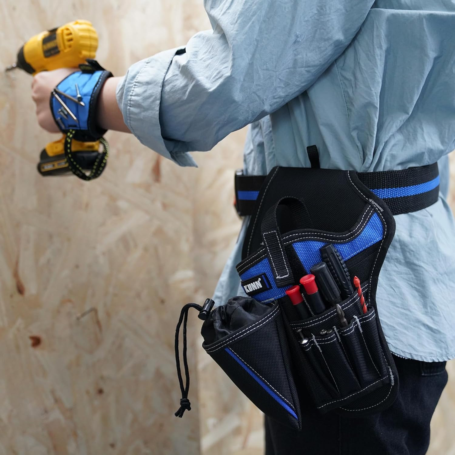 3-In-1 Left-Handed Drill Holster Set with Tool Belt and Magnetic Wristband, Cord