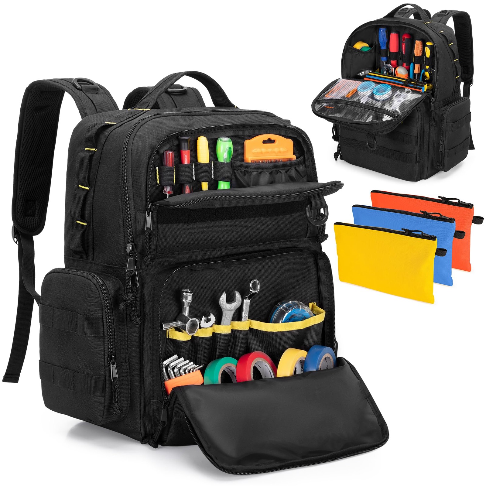 Tool Bag Backpack for Men with 3 Tool Pouches, Heavy-Duty Tool Storage Organi…