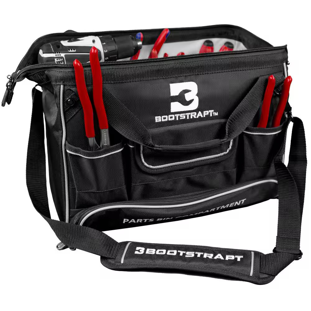 16 In. Large Mouth Tool Bag with Integrated Parts Bin Compartment Free Shipping