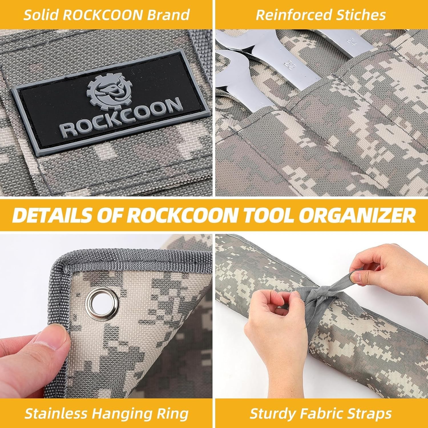 16 Pocket Wrench Roll Organizer—Rolled Tool Pouch Bag—Light Camouflage