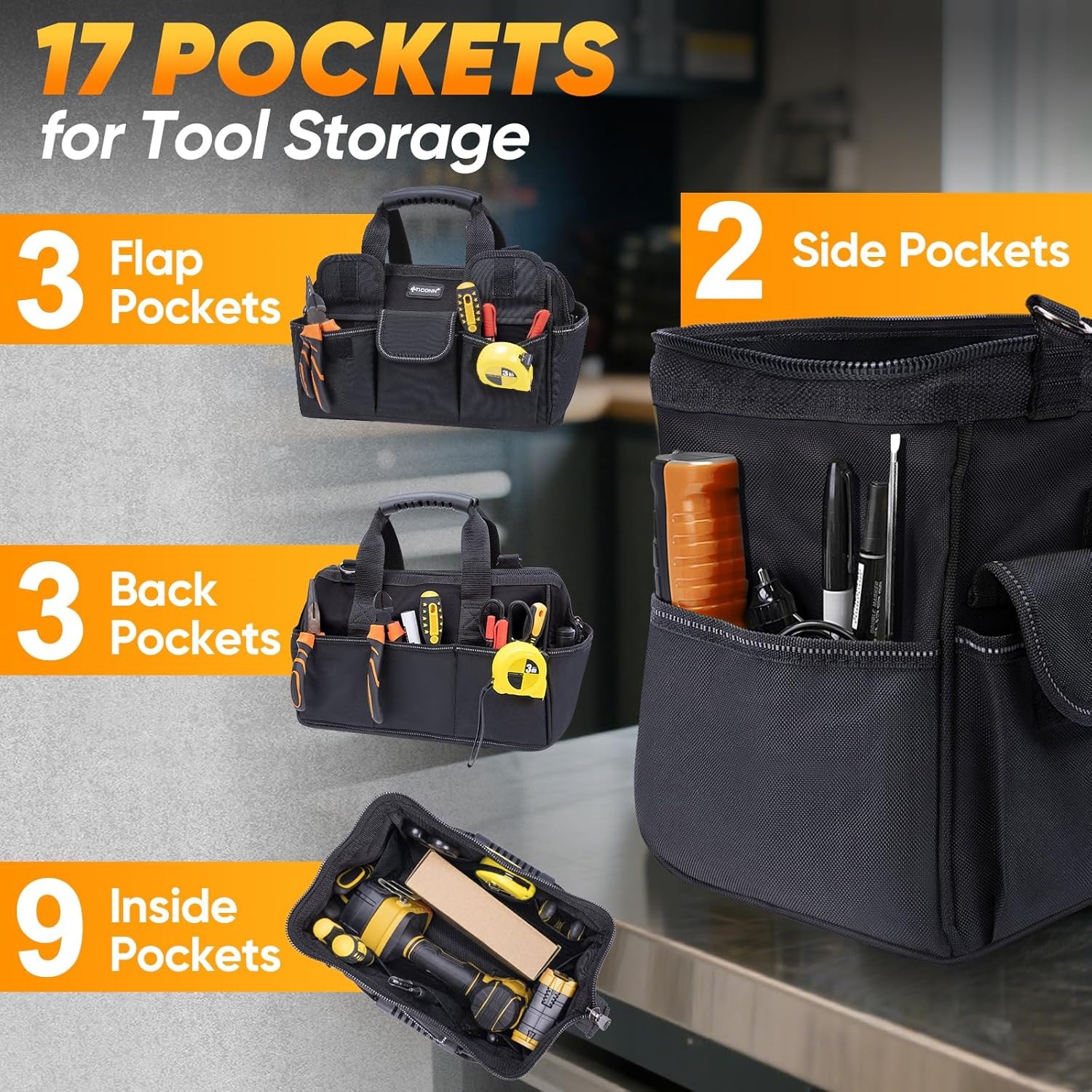 Heavy Duty Portable Tool Box Organizer w/ Multi-Pockets Shoulder Strap 12”