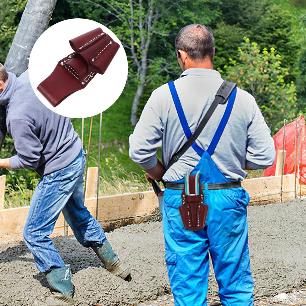 1 PCS Leather Tool Pouch Electrician Small 4 Pockets Belt Heavy Duty Brown