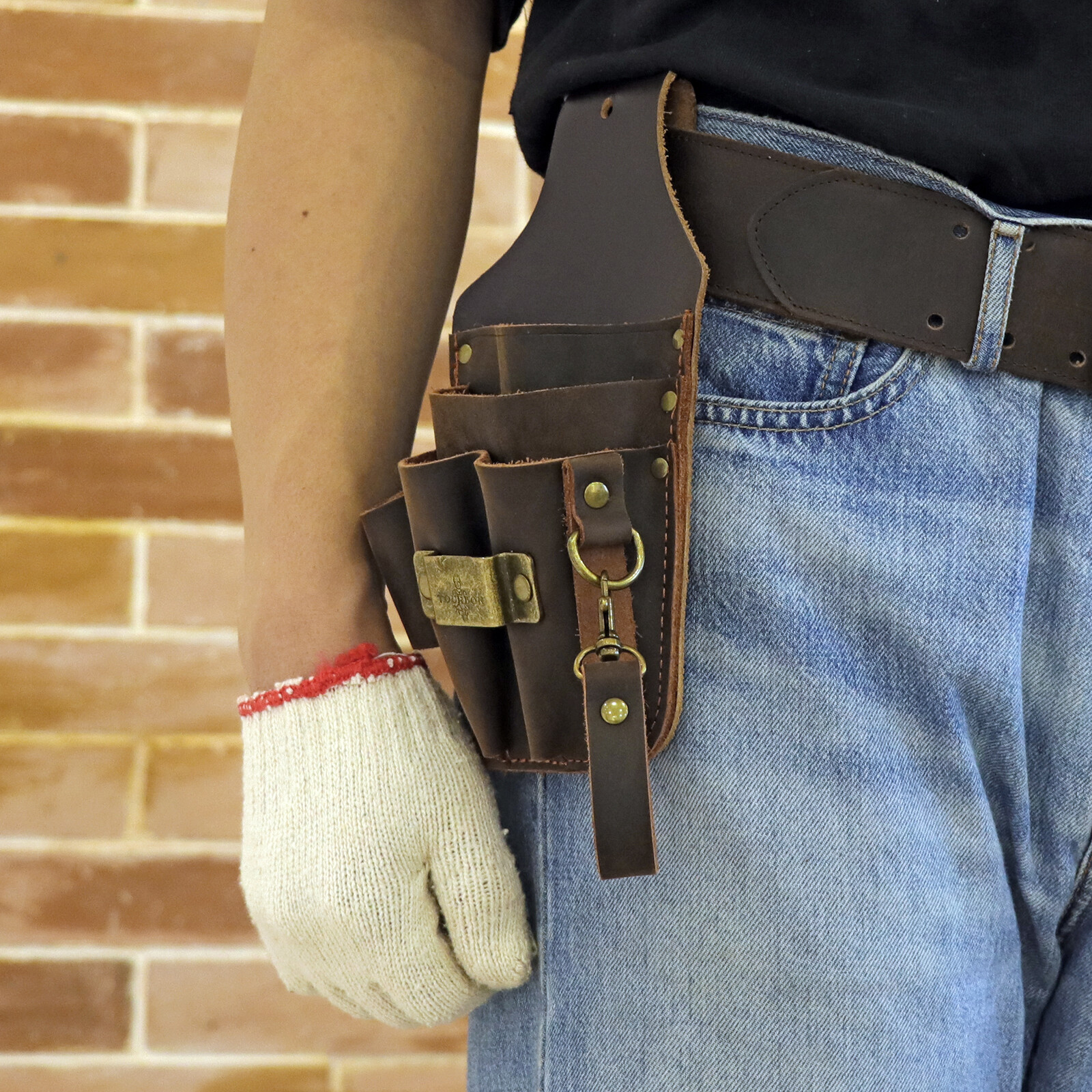 Leather 5 in 1 Tools Holster Electric Tape Thong Plier Pouch Belt Holder-TOURBON