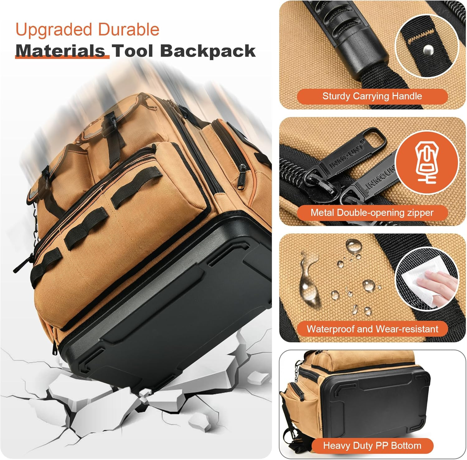 Tool Backpack Heavy Duty – Tool Backpack with Molded Base, 1680D Tool Organizer