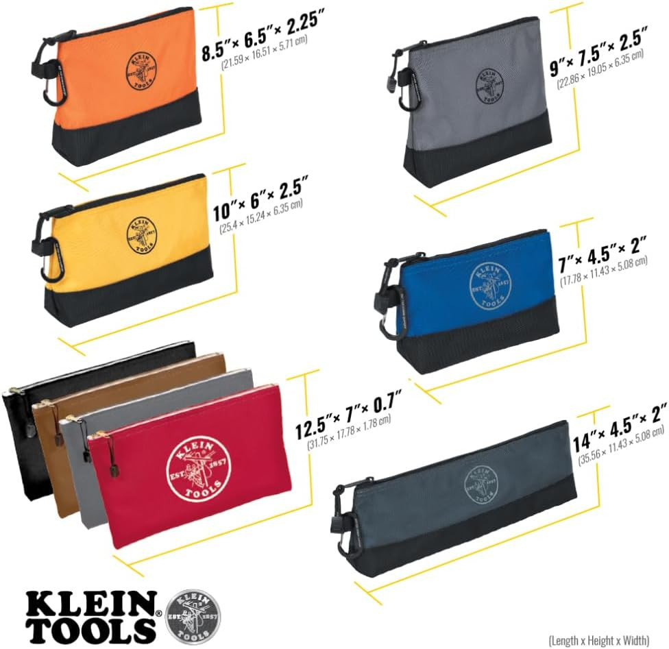 Klein Tools 80183 Zipper Tool Bag Set, (5) Stand-Up Water-Resistant 1680D Pouche