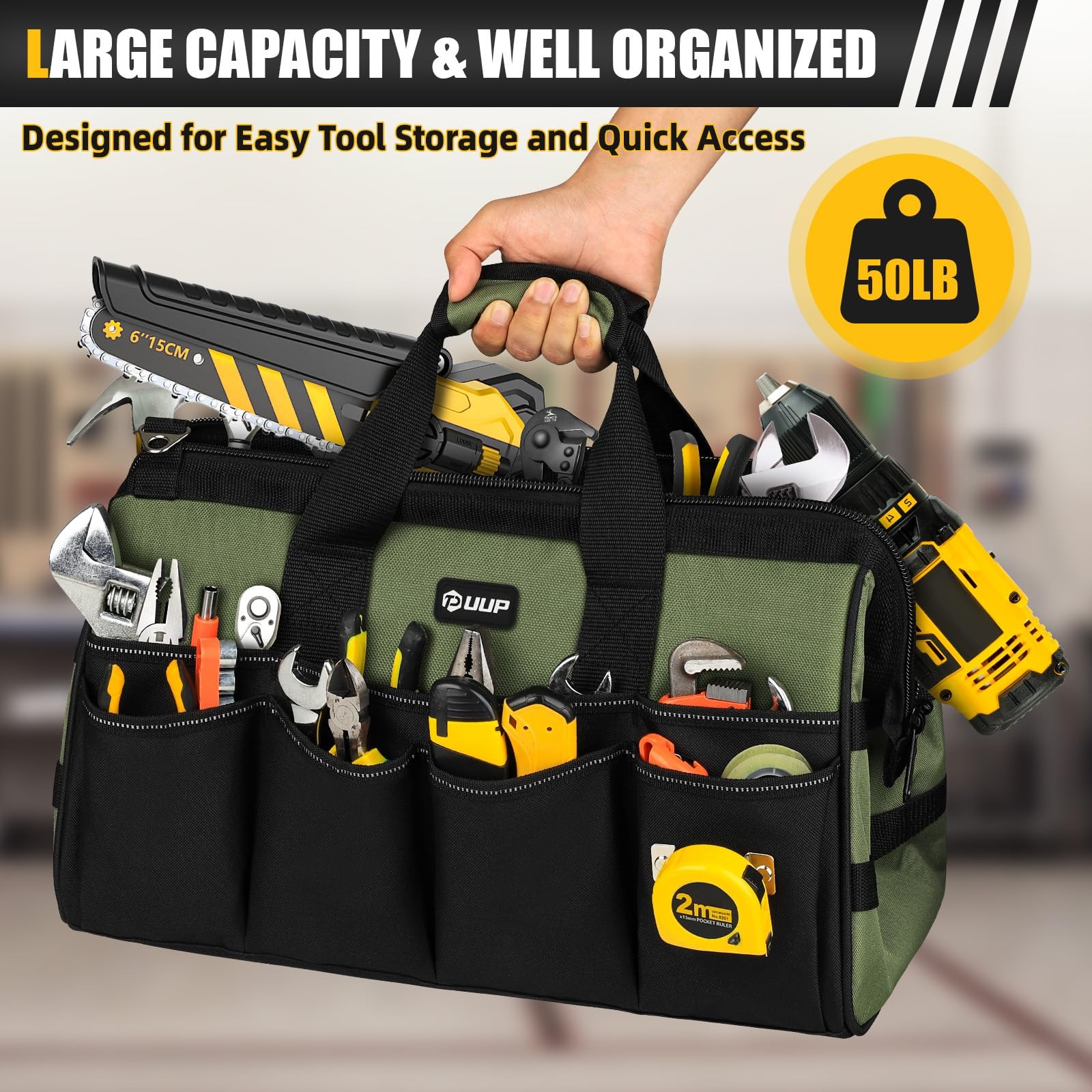 18Inch Large Tool Bag, 16Pocket Portable Tool Box Organizer Storage, Heavy Du…