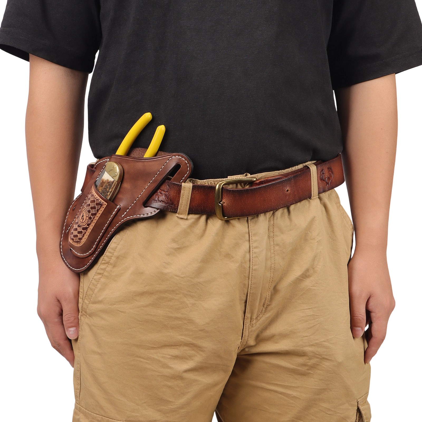 Tourbon Leather 2-in-1 Tool Pouch Folding Knife Pliers Pocket Belt Loop Holster
