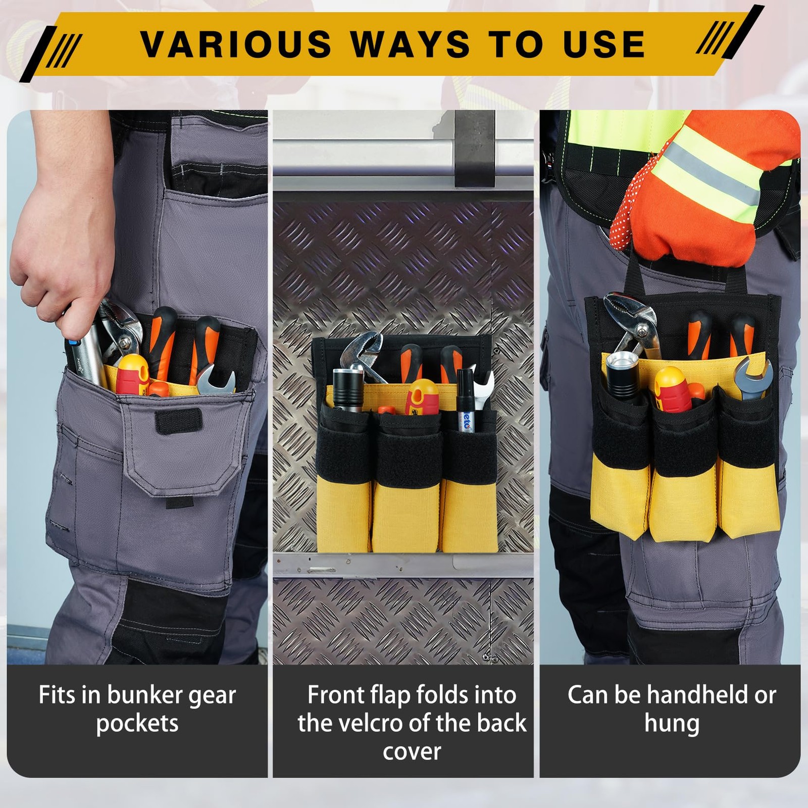 7Pocket Firefighter Tool Pouch Carry Handle Flap Fits Bunker Gear Organizer
