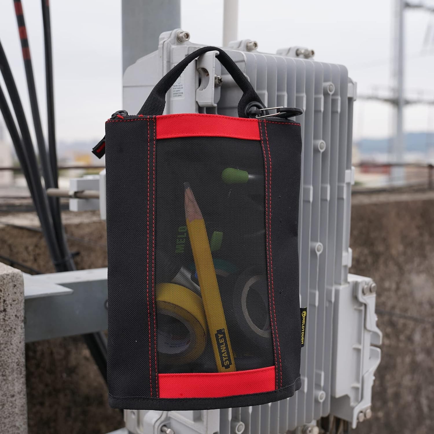 Canvas Zipper Tool Pouch Small Mesh Bag with Hanging Grommets 3 Colors