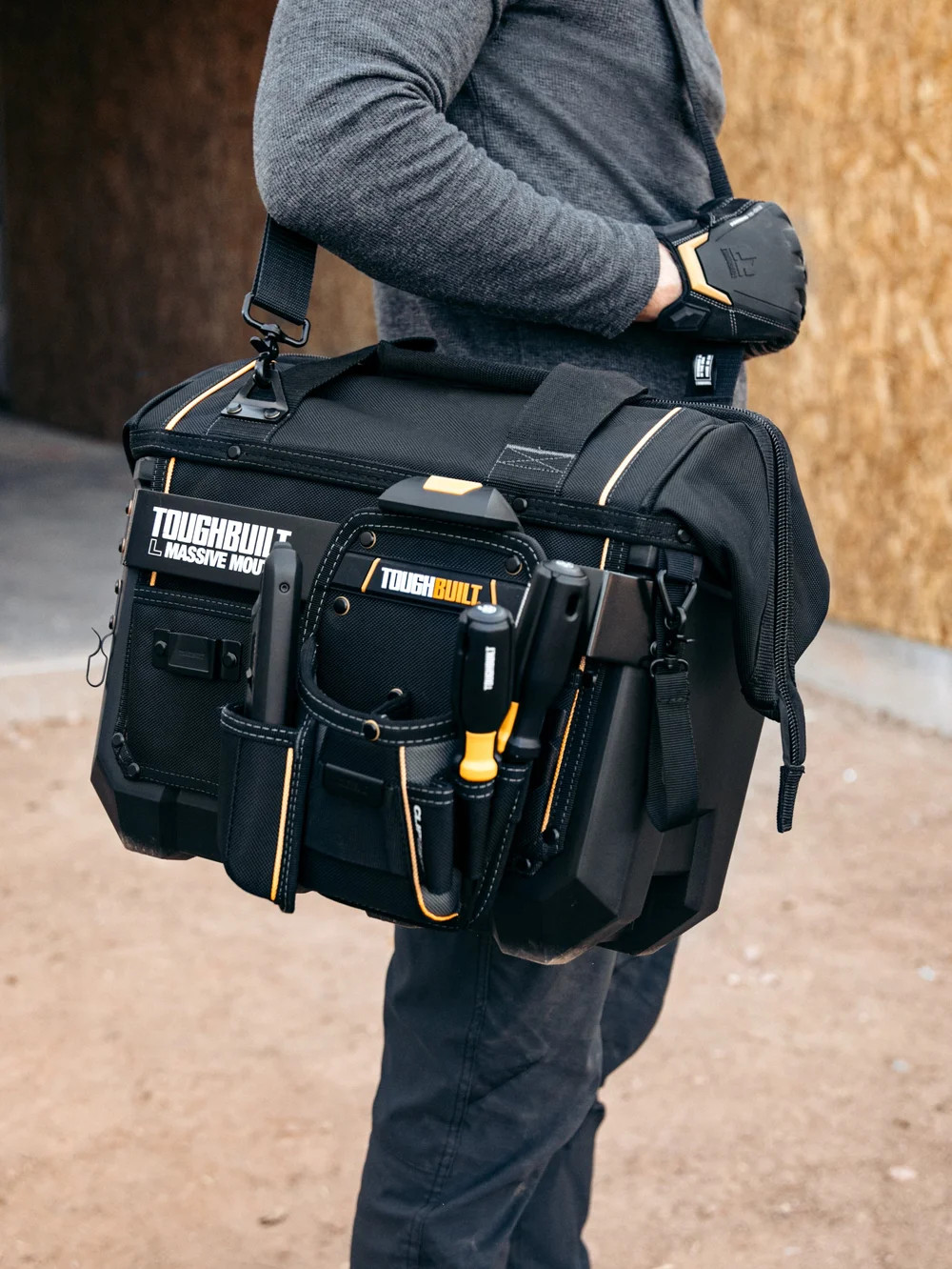 ToughBuilt ClipTech Series–16″ Heavy-Duty Massive Mouth Tool Bag Waterproof Base
