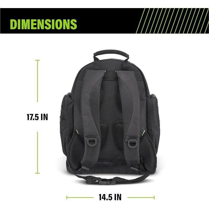 Durable Tool Backpack Organizer W/ Compartments Electricians Contractors Black