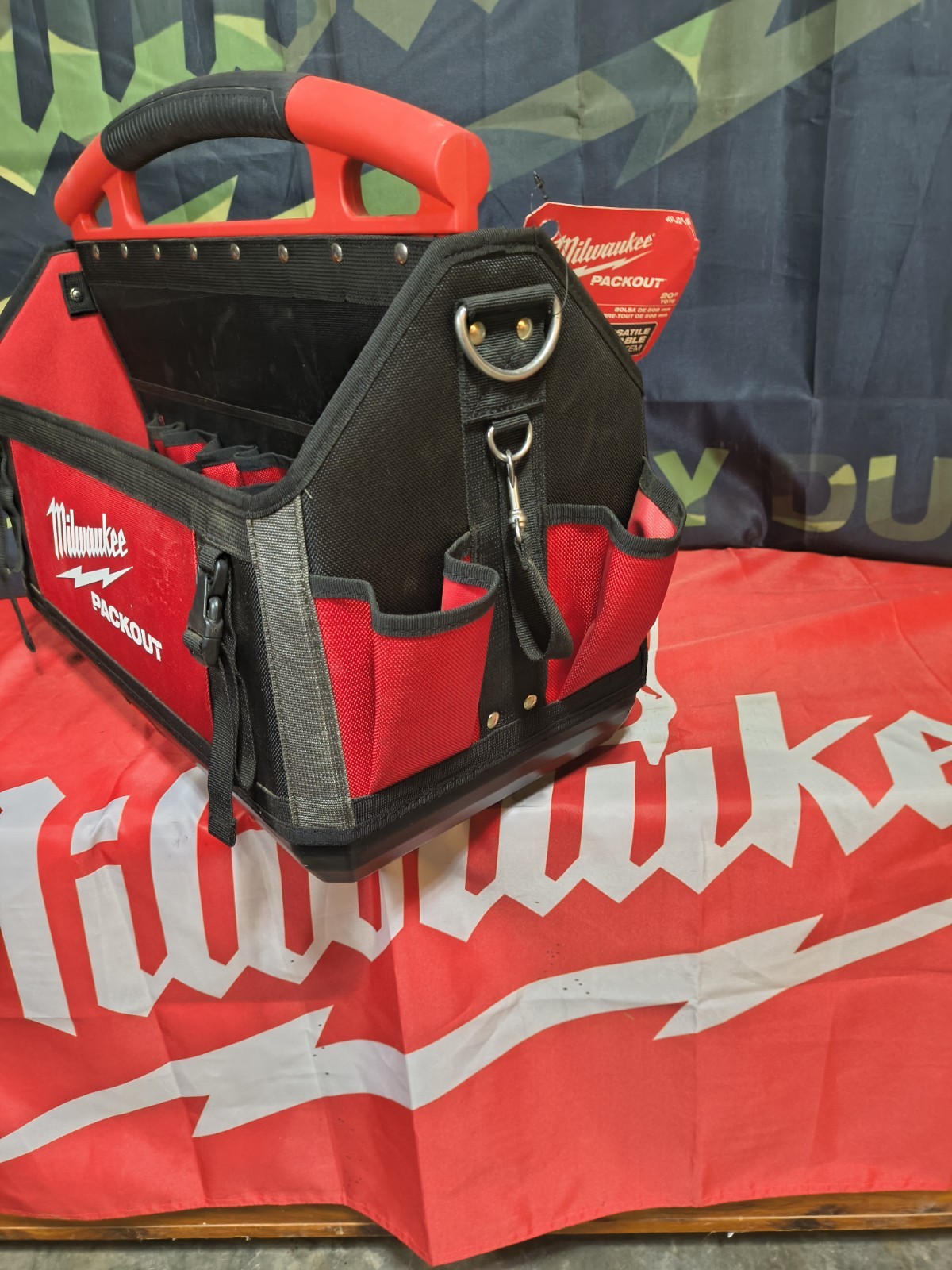 Milwaukee PACKOUT Fabric Tool Tote Bag w/ Handle, Red/Black/Gray