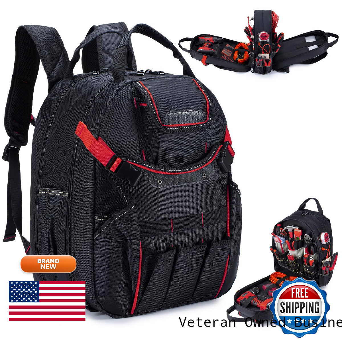 Ksibnw Tool Backpack 45-Pockets Heavy Duty For Men Organizer Bags Laptop