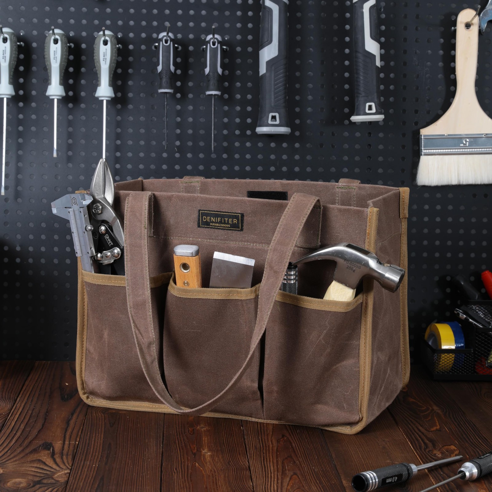 Heavy Duty 16 oz Waxed Canvas Tool Bag – Water Resistant Utility Organizer, 12.5