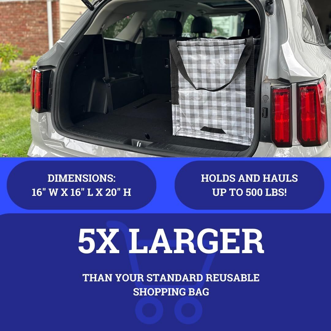 DURASACK Heavy Duty Storage Tote Bag 22-Gallon Rugged Pack of 4, Gingham Gray