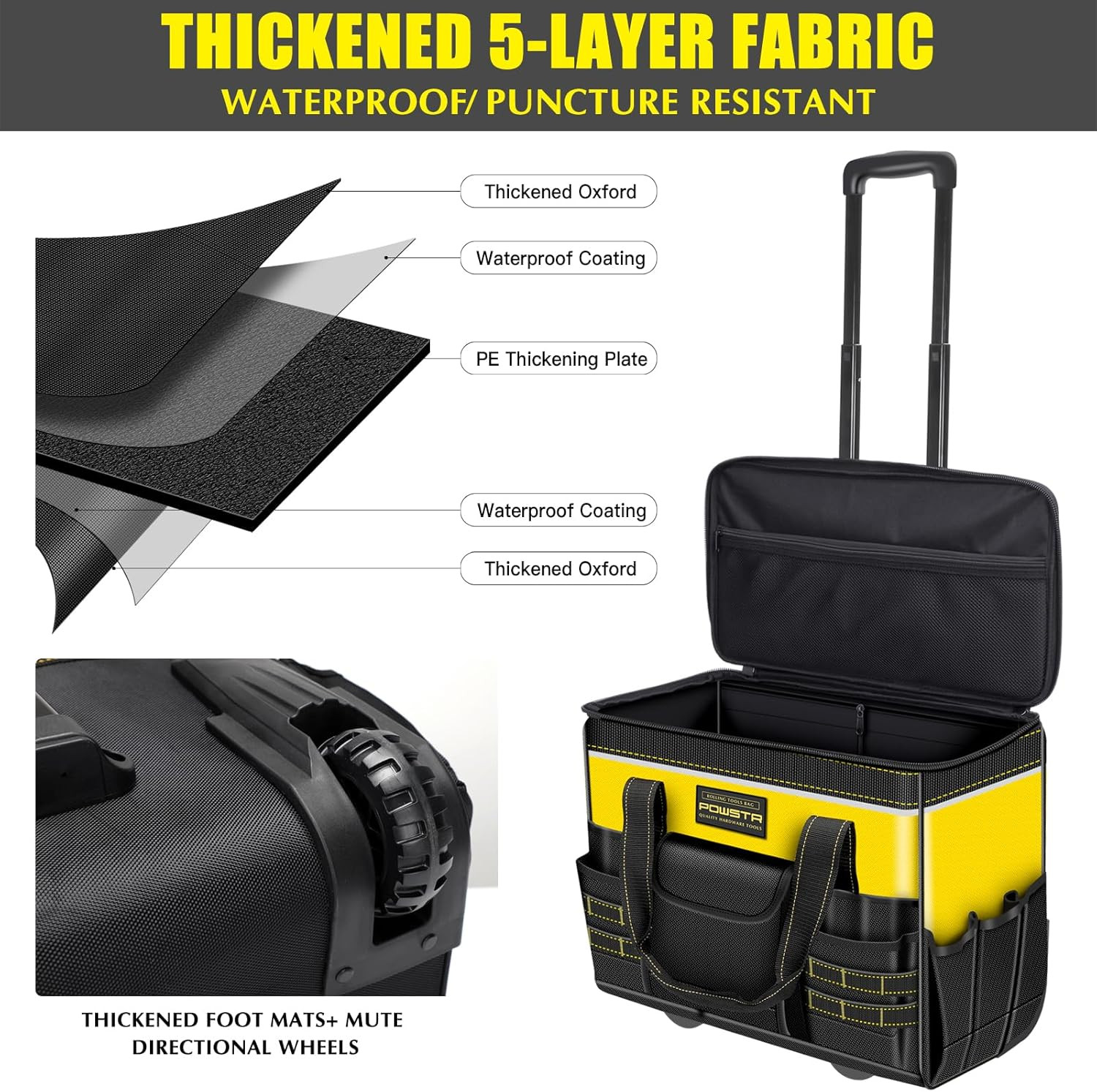 21″Rolling Tool Bag with Wheels,1680D Waterproof Rolling Tool Tote Bag with Tele