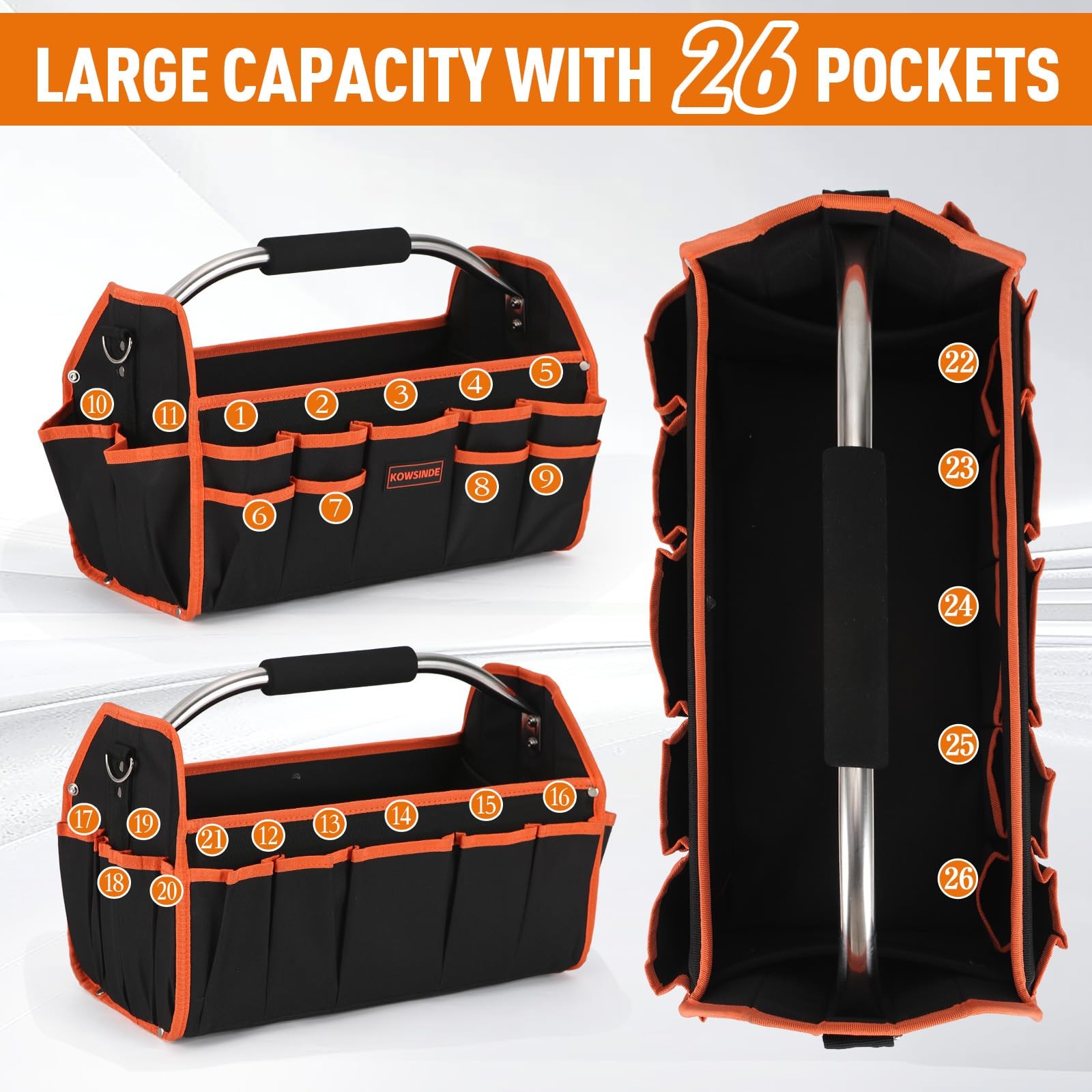 18 Inch Tool Bag, Electrician Tool Bag, Open Top Tool Bags, 26 Pockets Can Ho…