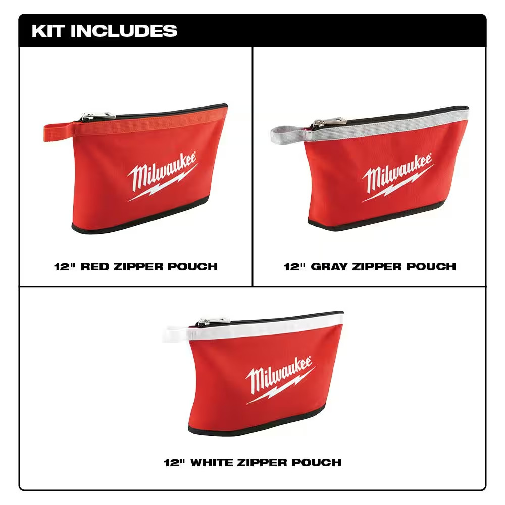 NEW Durable Milwaukee 10in Jobsite Backpack with 12in Zipper Tool Bag 3-PACK