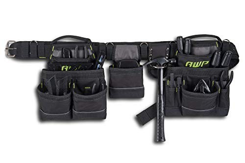 Tool Belt 18 Pockets Padded Shoulder Waist Straps 600D Polyester Black Heavy