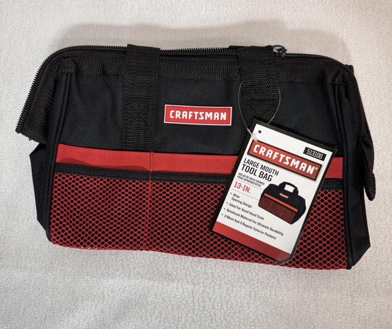 Craftsman 13″ Large Mouth Tool Bag – Black/Red
