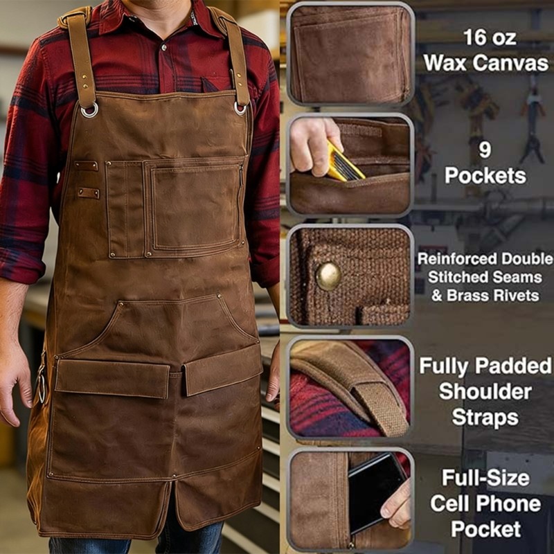 Carving Apron Ergonomic Design Front Pocket Collects Chips Effectively