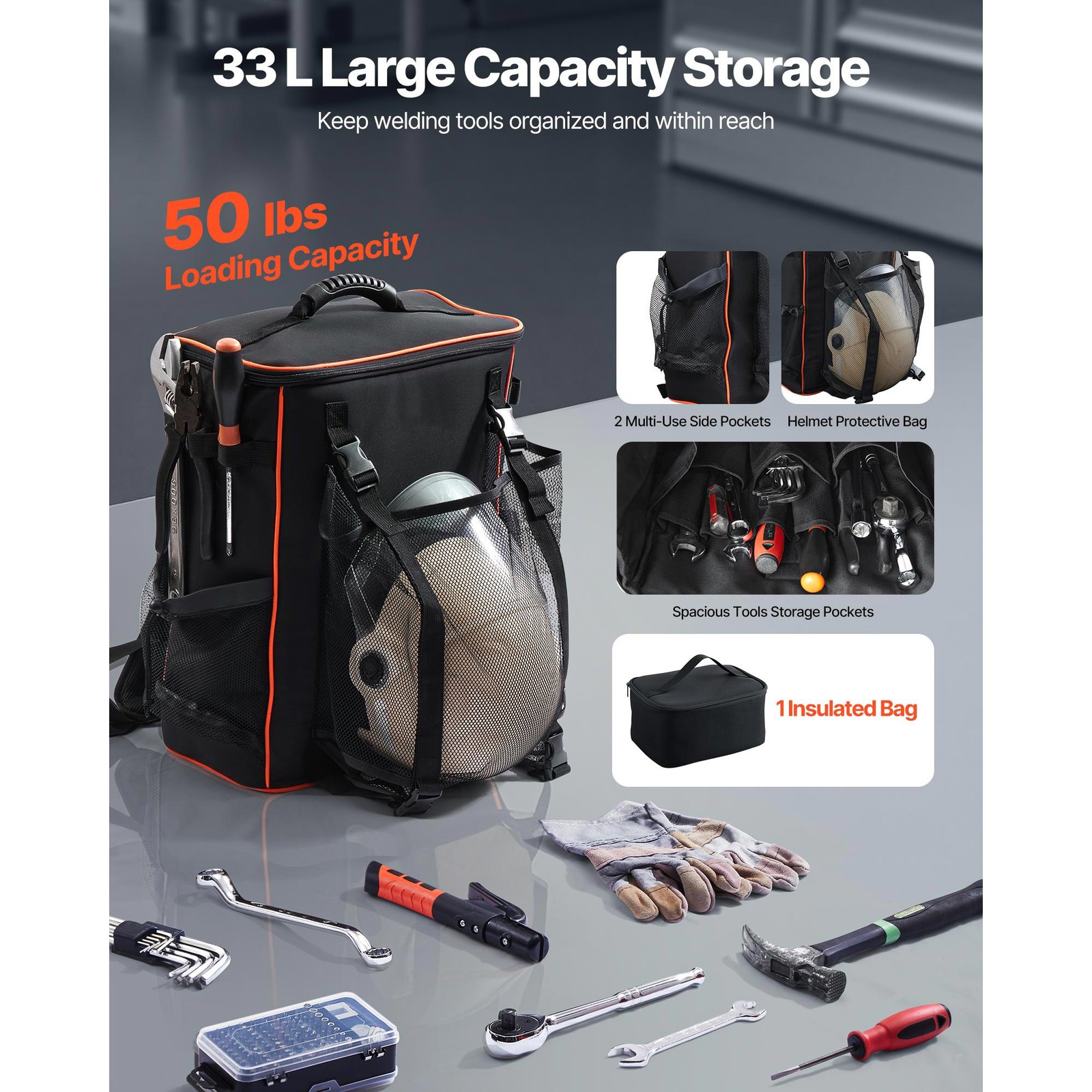 Uimoso 33L Welding Backpack 600D Polyester Tool and Helmet Storage Bag