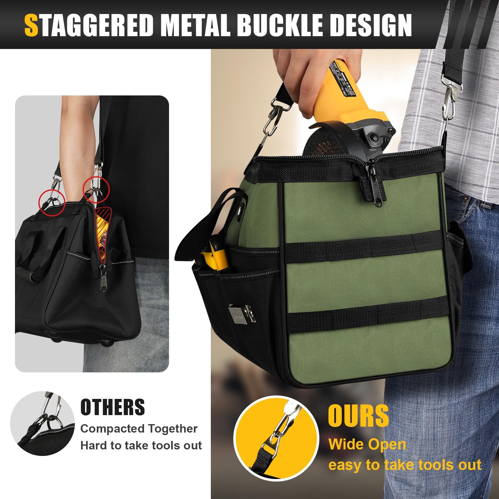 18Inch Large Tool Bag, 16Pocket Portable Tool Box Organizer Storage, Heavy Du…