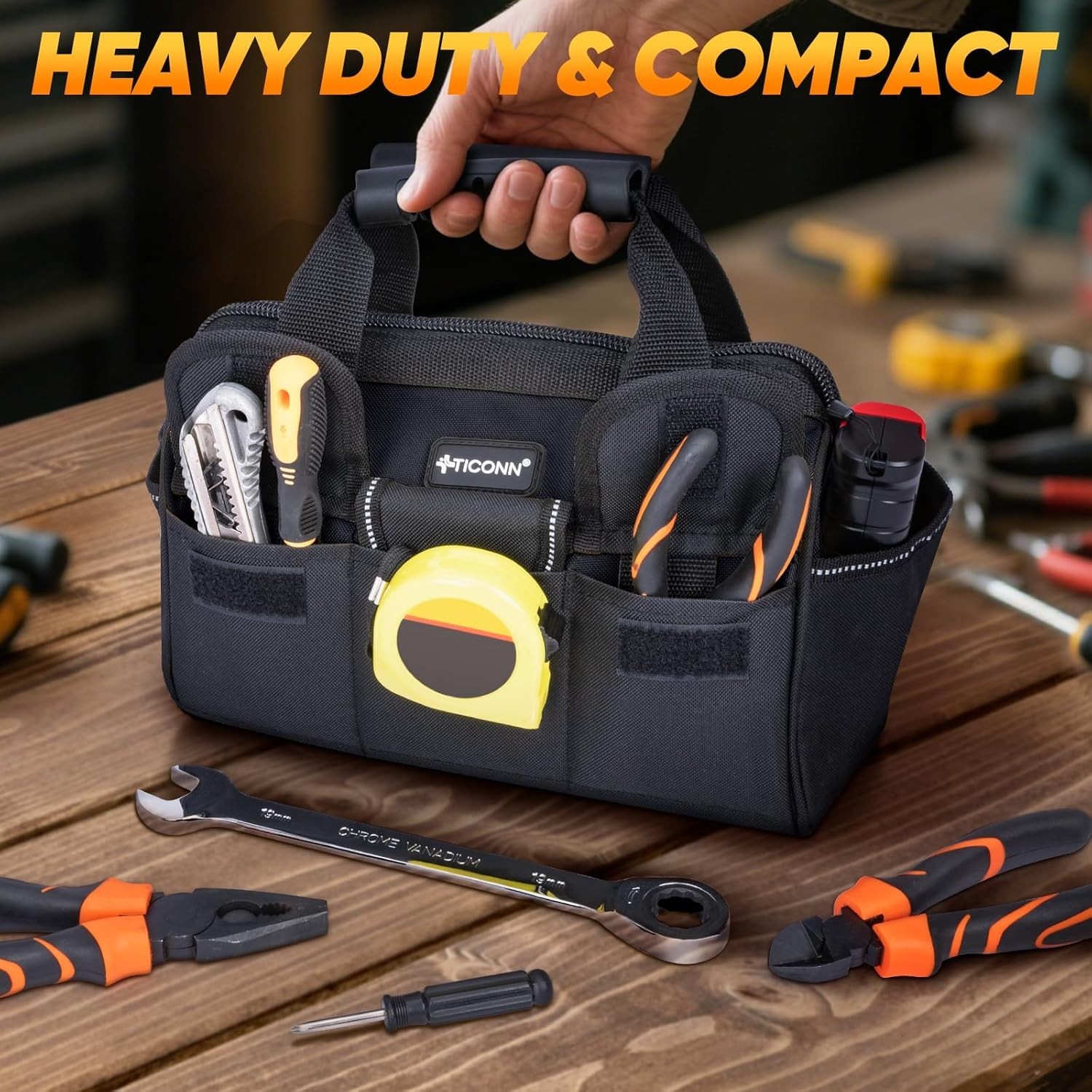 Portable Tool Organizer Bag with Ergonomic Handle & Adjustable Shoulder Strap