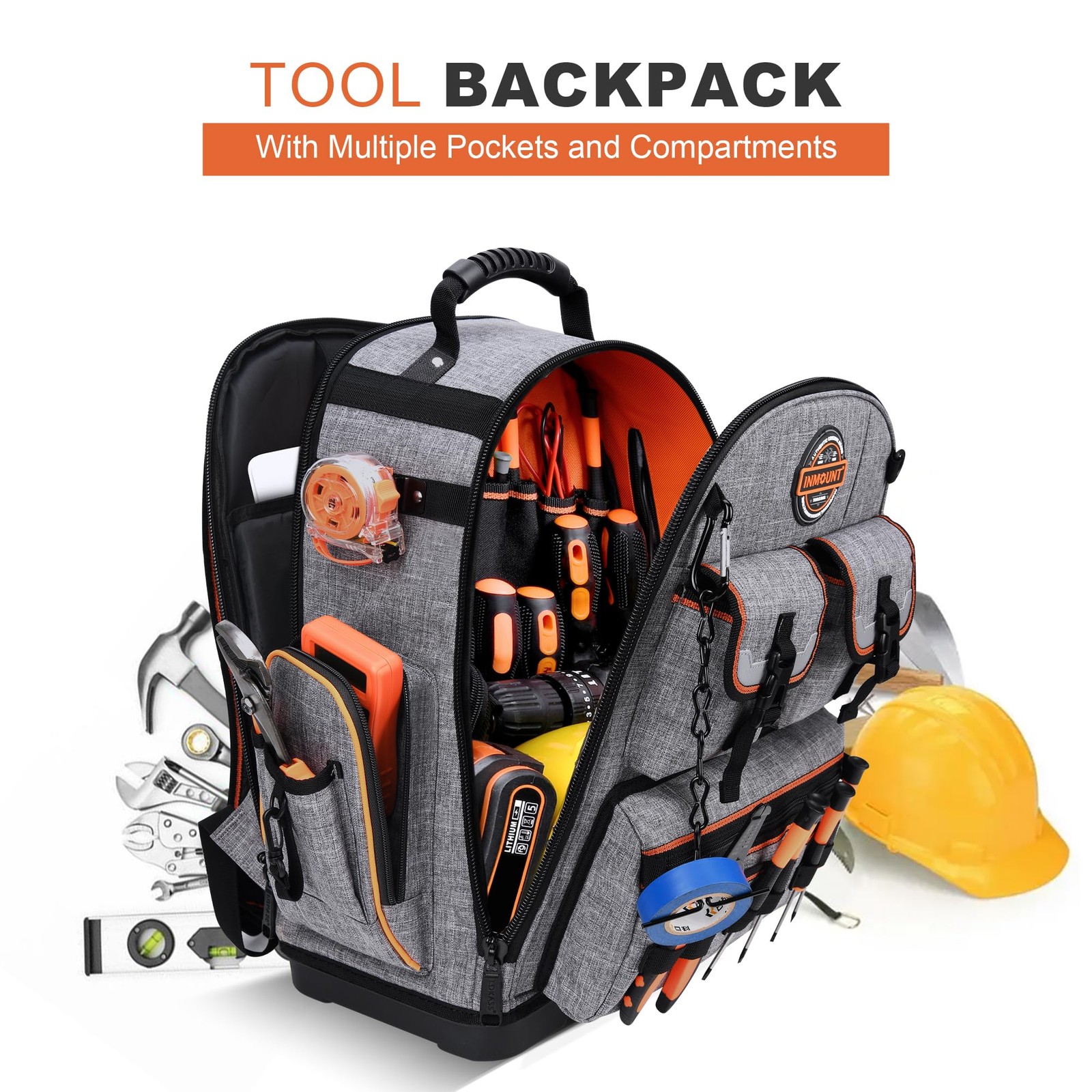 Tool Backpack Heavy Duty – Tool Backpack with Molded Base, 1680D Tool Organiz…