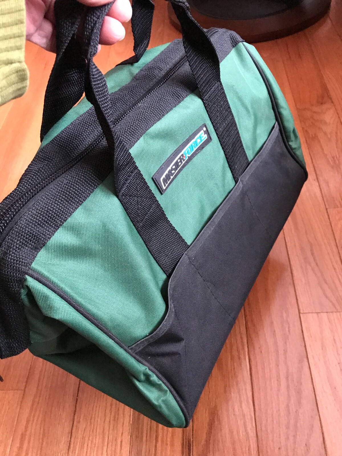 Master Force Tools Large Storage Tote Bag 6 Pockets Black Green Handles 15x10x9