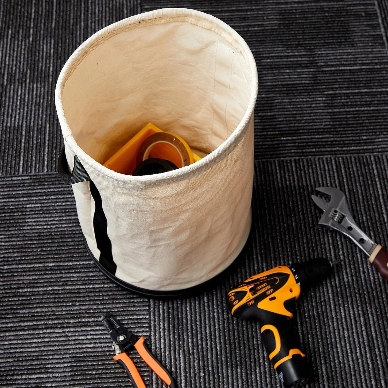 1 Pack Canvas Bucket 15″ X 12″ Heavy Duty Lineman Tool Bag with Plastic Bottom &