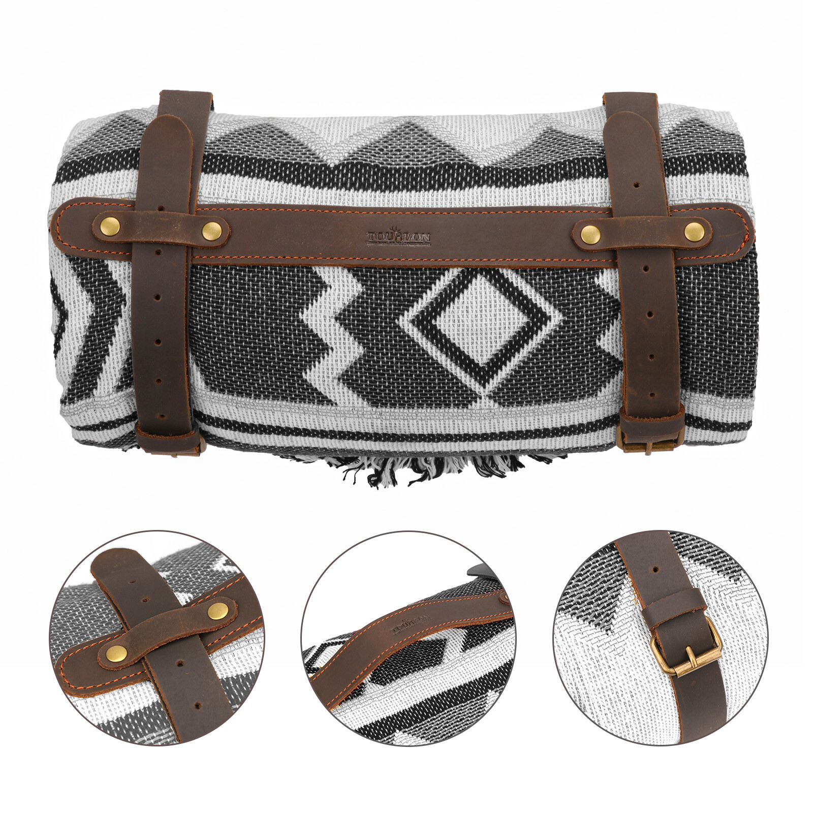 Leather Picnic/Motorcycle Blanket Carry Handle Belt Bedroll Strap Adjust