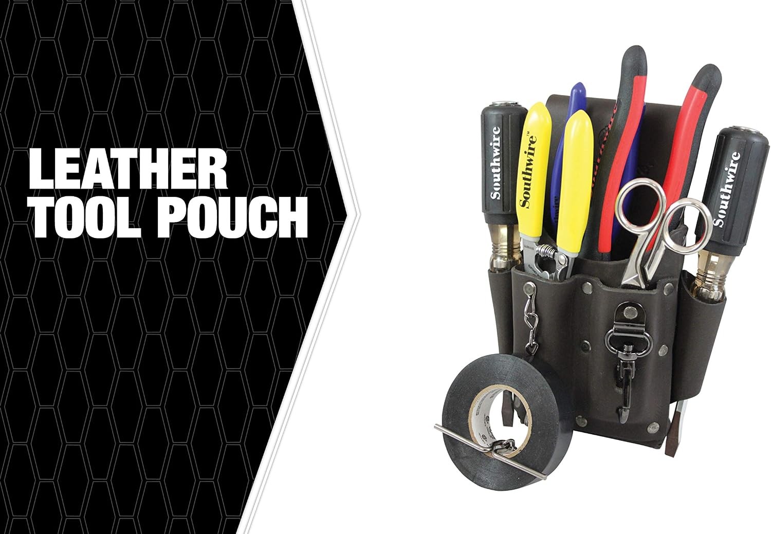 Southwire Tools & Equipment POUCH4 Leather Tool Pouch, 5 Pocket Pouch with Tape