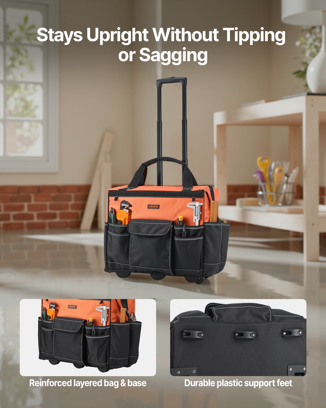 VEVOR Rolling Tool Bag 27 Pockets Heavy Duty Roller Tool Bag on Wheels