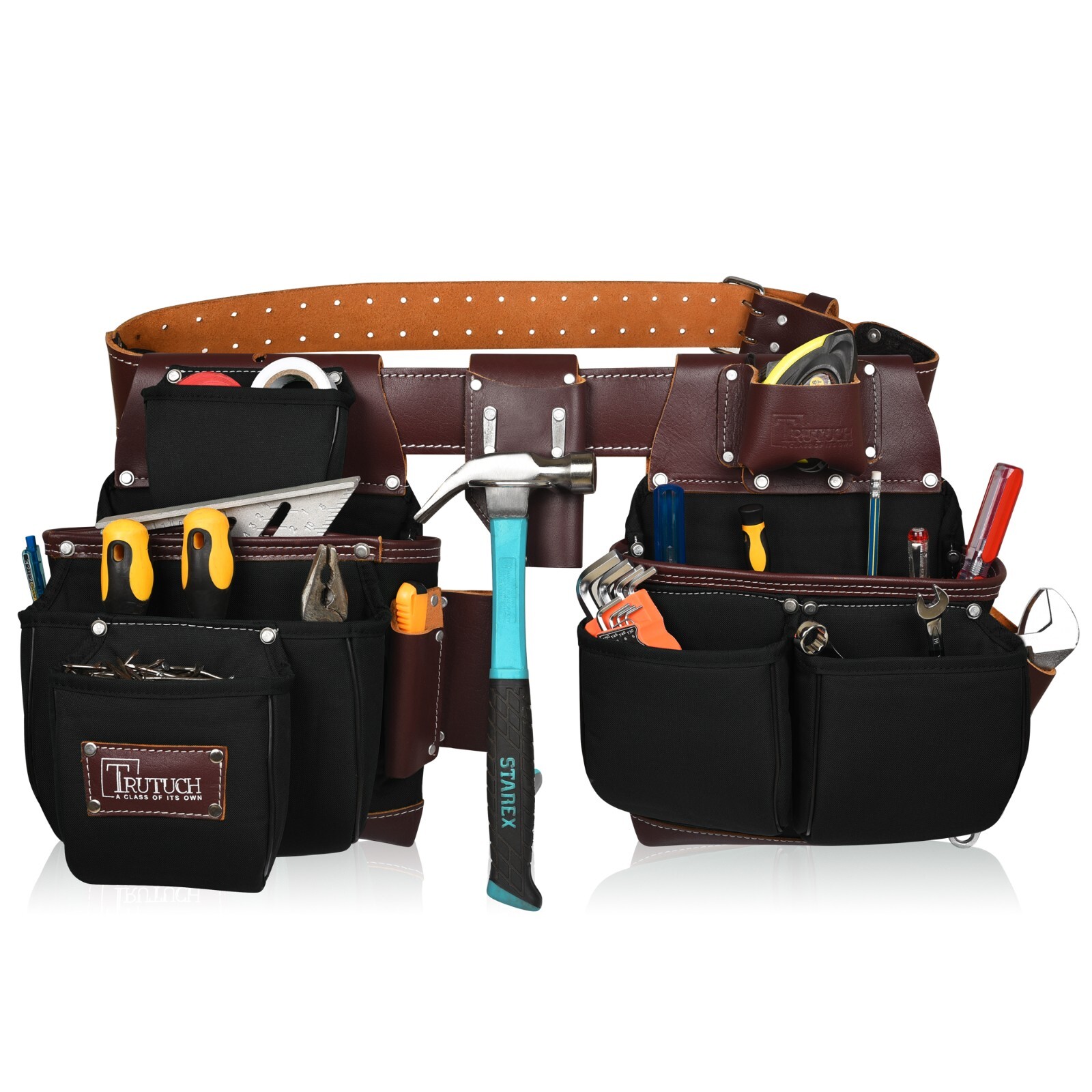TRUTUCH Black Nylon & Leather Tool Belt with Nylon Work Suspender | Tool Belts