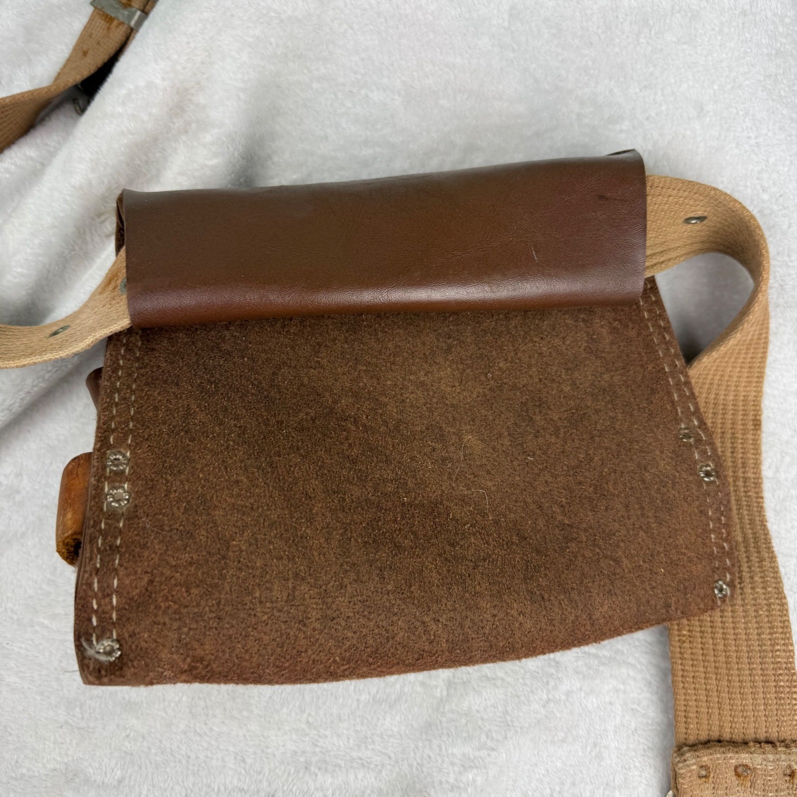 Vintage Sears No 45105 Leather Suede Tool Belt Canvas Strap Brown Work Apron