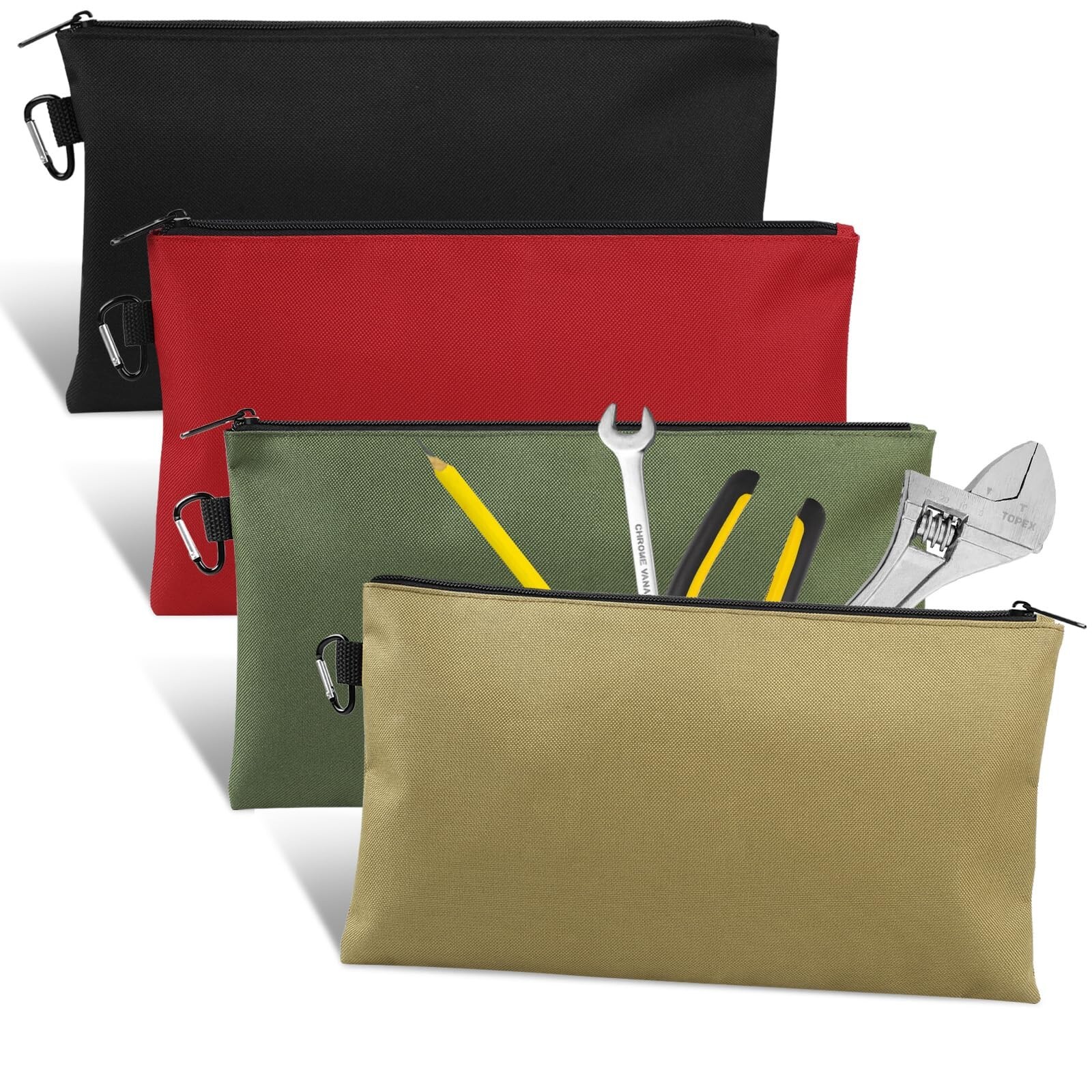 4 Pack Tool Bag, Premium Tool Pouch Zipper Bag, 12″ Tool Pouch with Zipper, M…