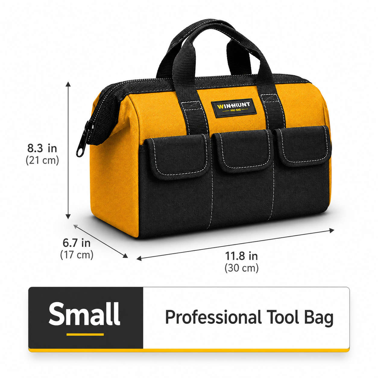 Heavy Duty Tool Bag Wide Mouth Oxford Storage Tote Yellow Black 13.8in
