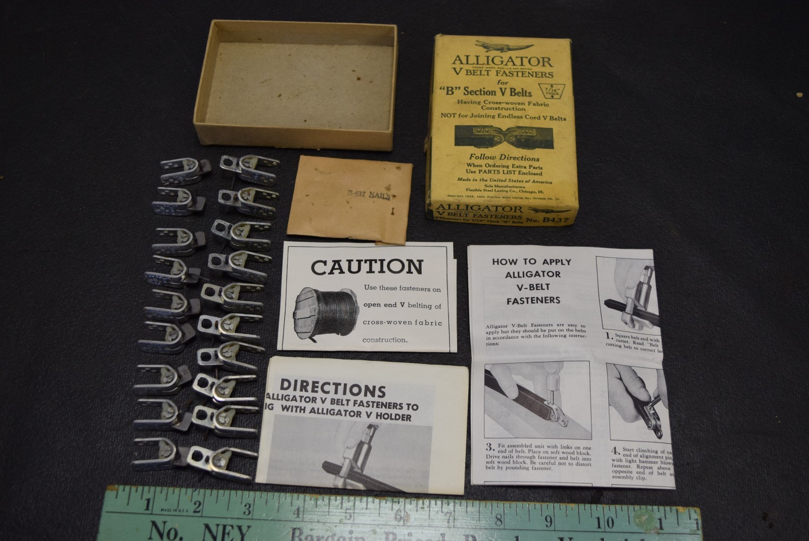 NOS Alligator No. B-437 “B” Section V Belt Fasteners-Sealed pack of 10 ORIGINAL