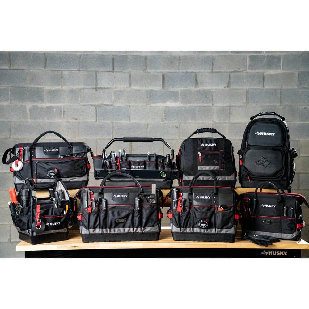 Husky 16in Heavy-Duty Pro Tool Bag 1680D Polyester 28 Pocket Lockable Shoulder