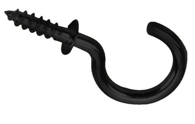 (5 Pack) 1 1/2 inch Cup Hook w/Shoulder Flat Black (100 PER BAG)