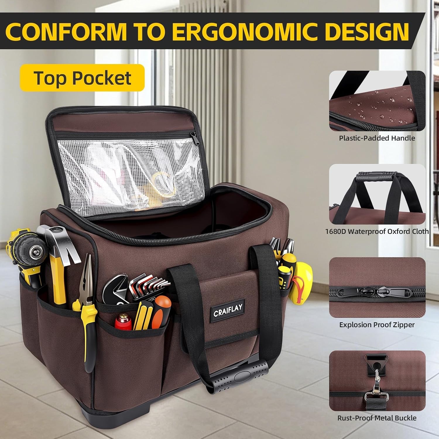Adjustable 19” Tool Bag for Heavy-Duty Use – 30 Compartments for Quick Access