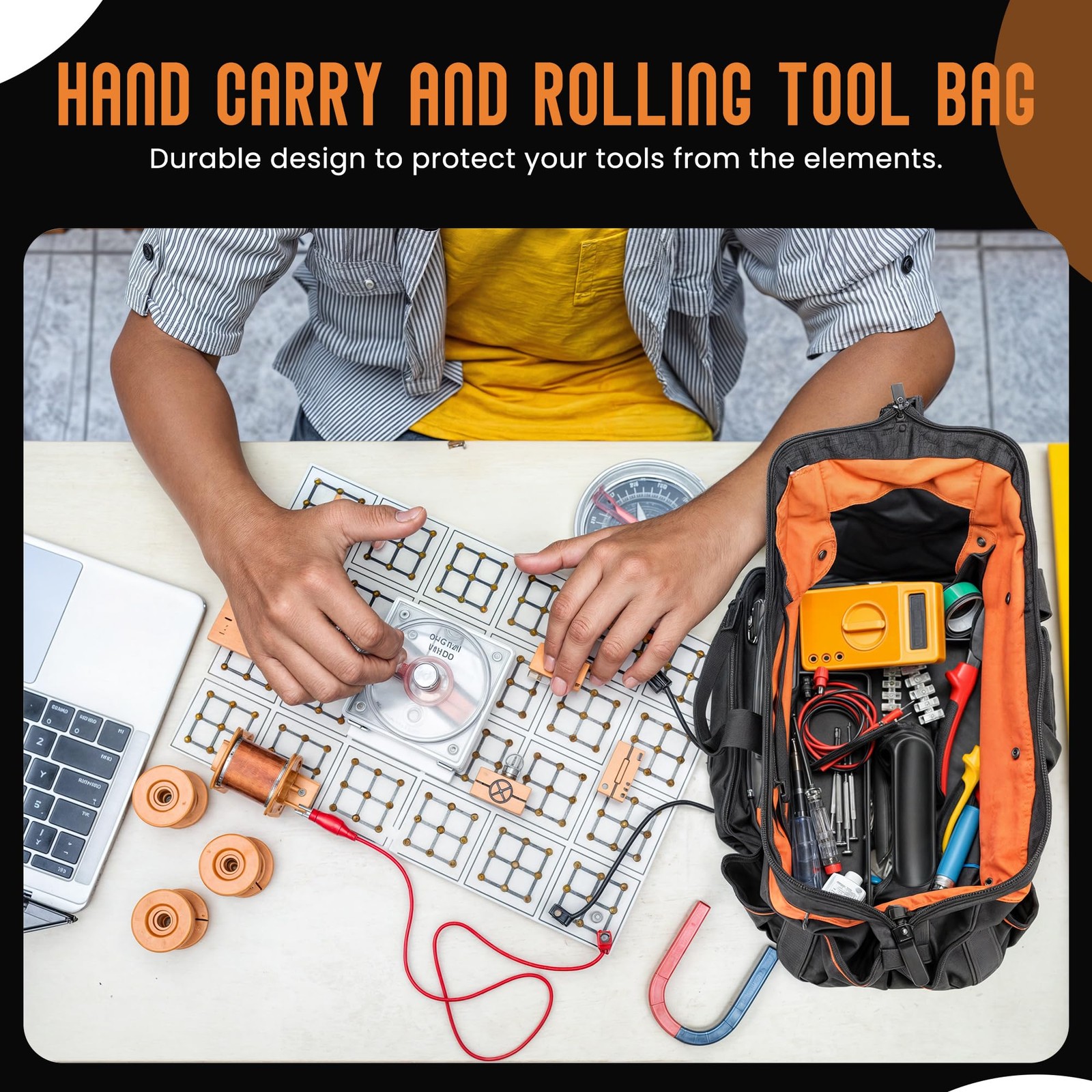 HR Forged 18″ Rolling Duffle Tool Bag 2 Pack 29 & 15 Pocket Roll Bag with Wheels