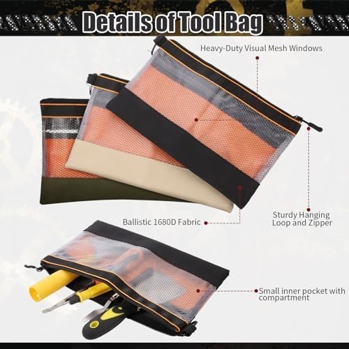 6 Pcs 11.8″ Clear Zipper Tool Pouches with Heavy Duty Mesh Window – Organizer Ba