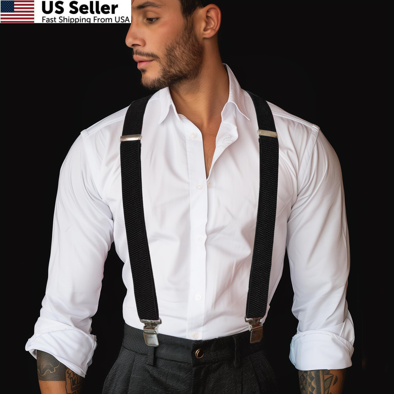 JEMYGINS Mens Black Suspender Width: 3.8 cm, Length: Up to 125 Black1