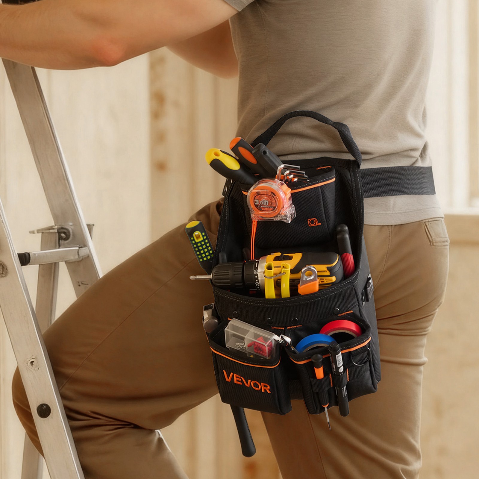 VEVOR Tool Pouch with Belt Electricians Work Belt 14 Pocket Tool Pouch Organizer