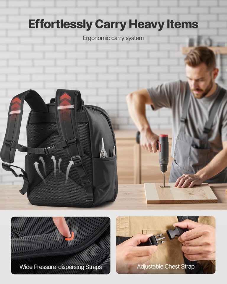 Tool Backpack 49 Pockets Tear-resistant Jobsite Backpack for Electrician