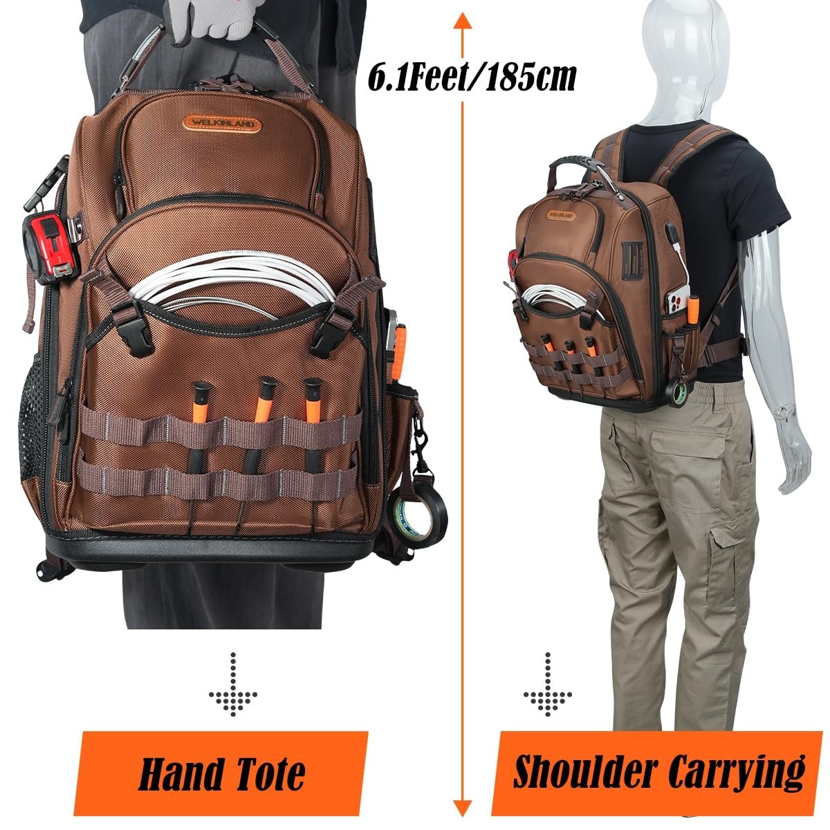 70 Pockets Heavy-Duty HVAC Tool Backpack, Waterproof Electrician Bag, Hard Botto