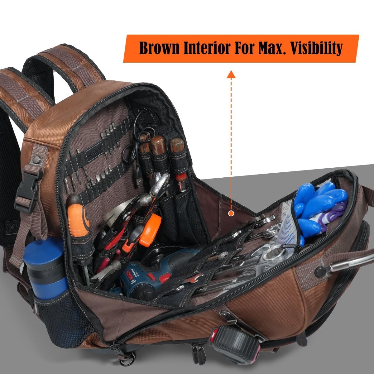 70 Pockets Heavy-Duty HVAC Tool Backpack, Waterproof Electrician Bag, Hard Botto